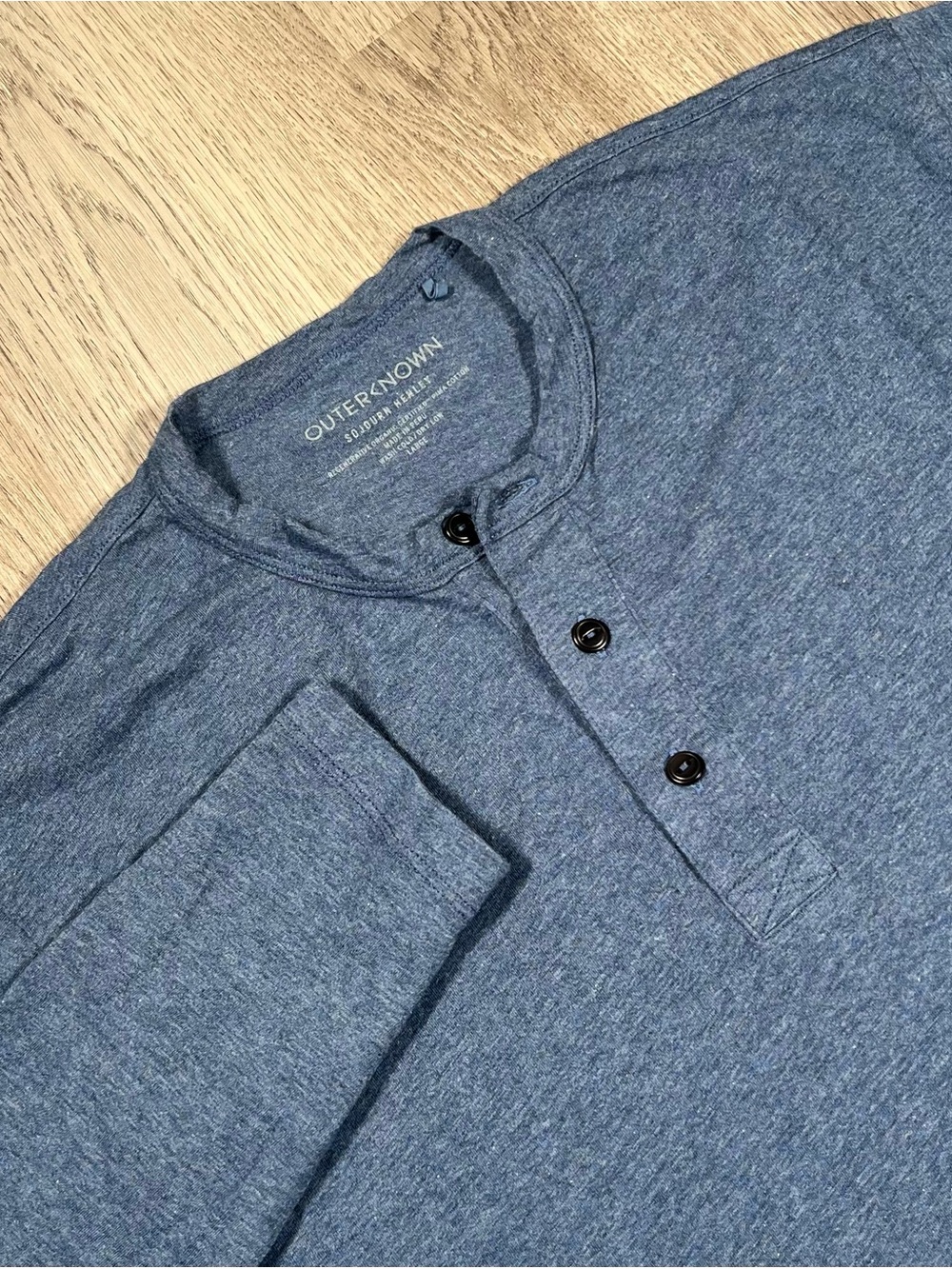 Outerknown Shirt Men's Large Blue Sojourn Henley Long Sleeve Pima Cotton